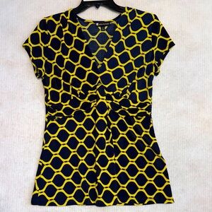 Valerie Bertinelli Women’s Blouse Size M Top Navy Yellow Made In USA